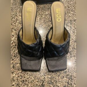 EGO Black Quilted Mules with Chunky Heel